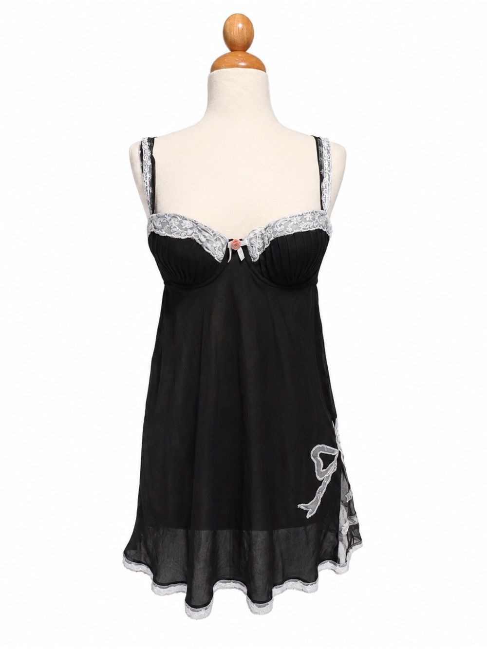 Delicates Black Lace Sheer Babydoll Chemise Nightgown Lingerie Women’s M